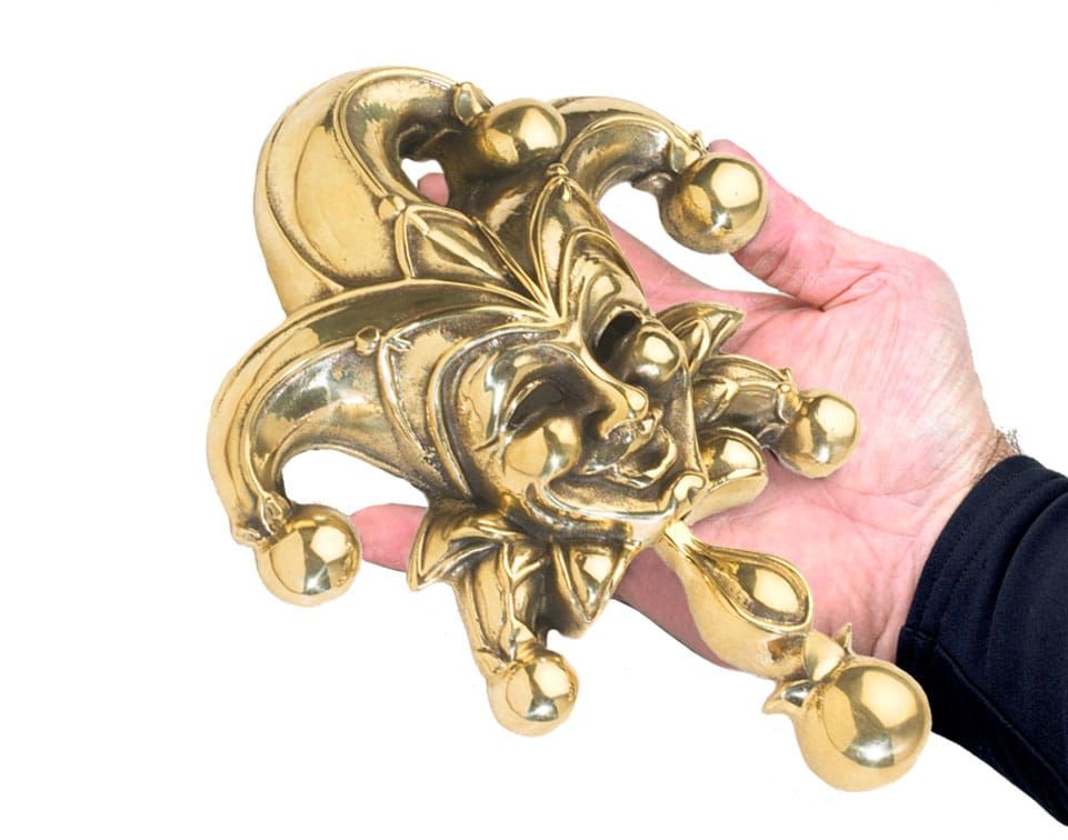 Jester Door Knocker - Polished Brass Finish Scale