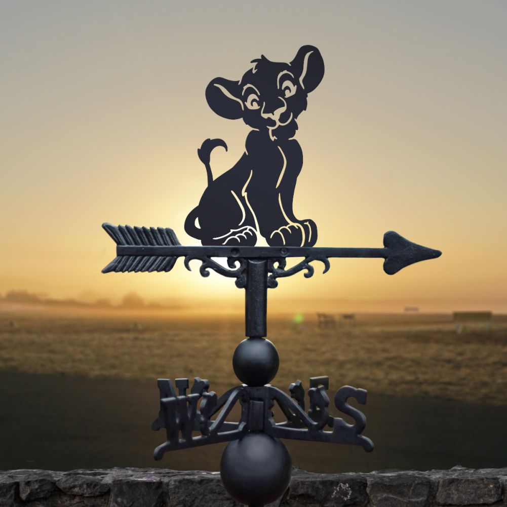Unique Cast Iron & Steel Cartoon Lion Cub Weathervane 