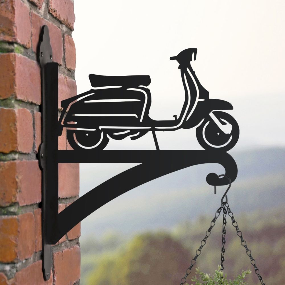 Lambretta Scooter Hanging Basket Bracket In A Countryside Setting