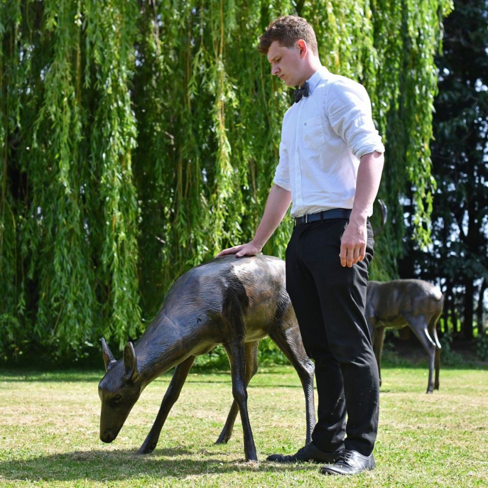 Large Cast Aluminium Doe Garden Sculpture Scale View