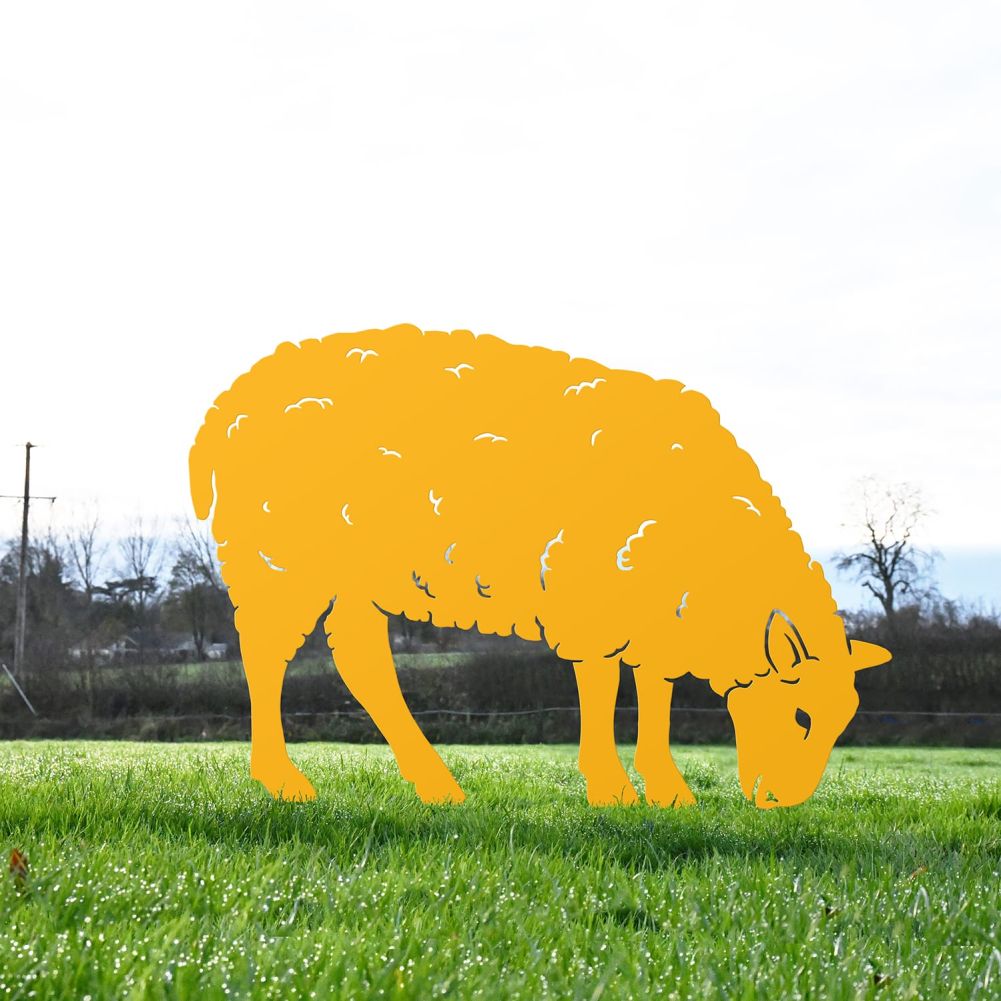 Ewe Sheep Feeding Silhouette in Yellow 