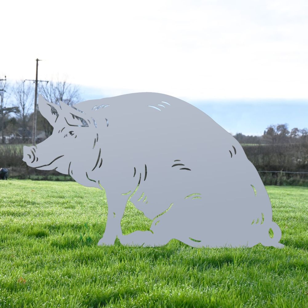 Silver Sitting Pig Iron Silhouette