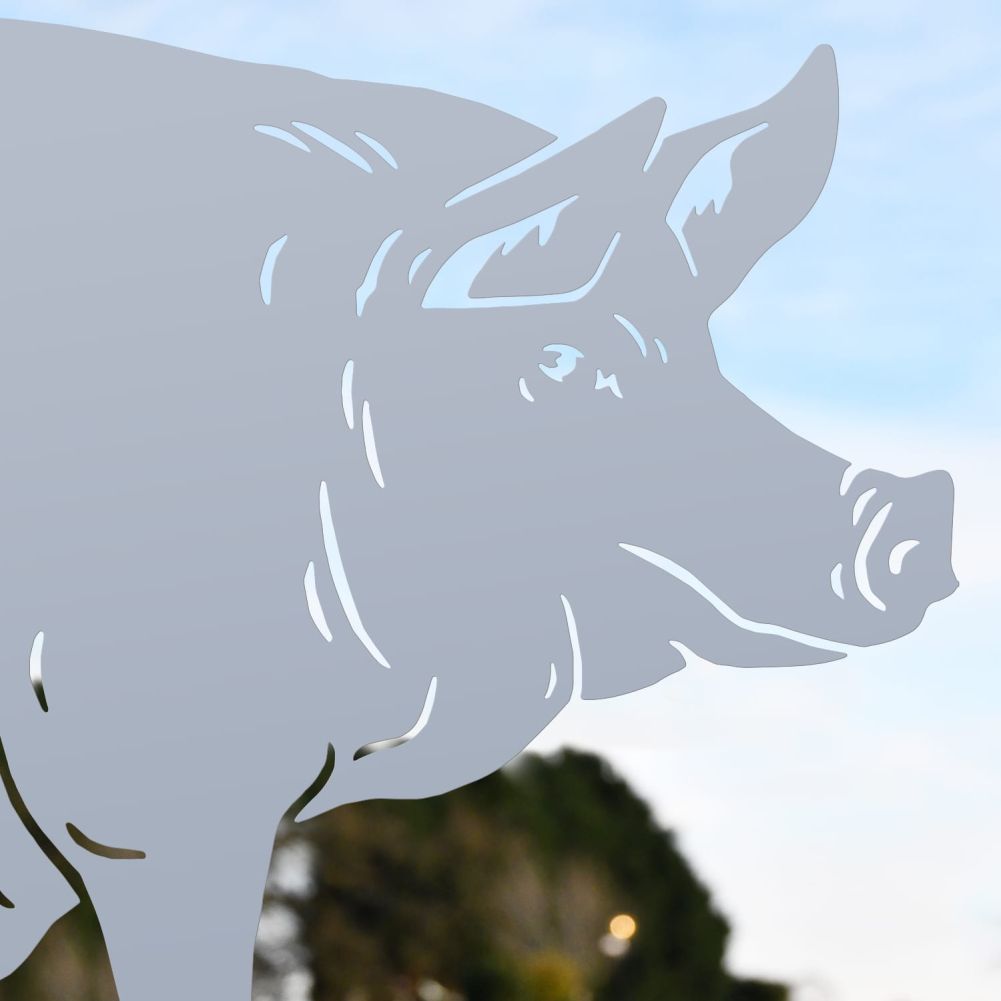 Silver Sitting Pig Iron Silhouette Head Detail