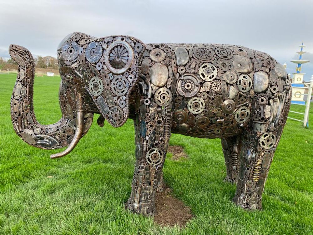 Large Recycled Metal Elephant Sculpture Created From Recycled Metail