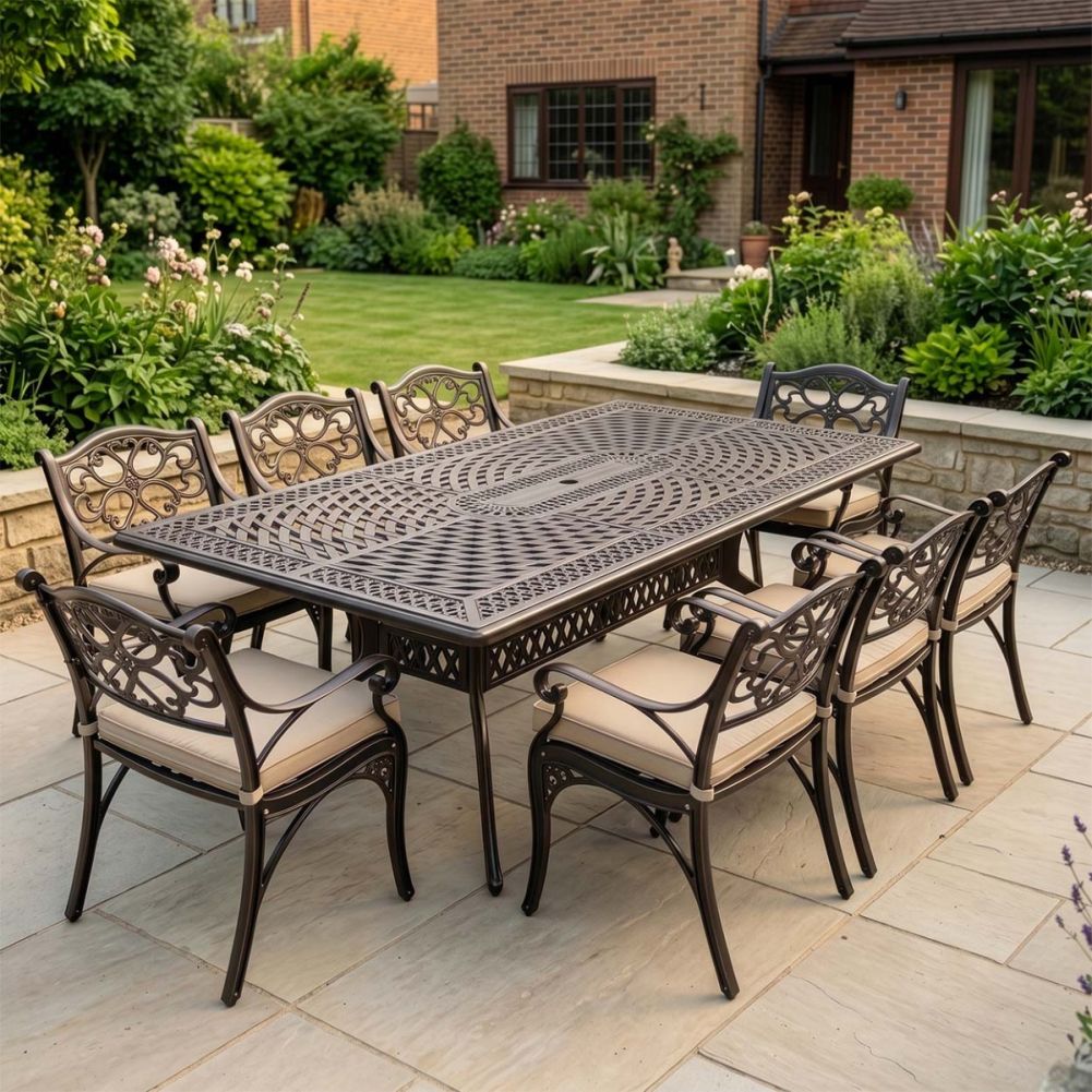 Laurel Wreath Eight Seater Garden Furniture Set In Antique Copper Digital Illustration