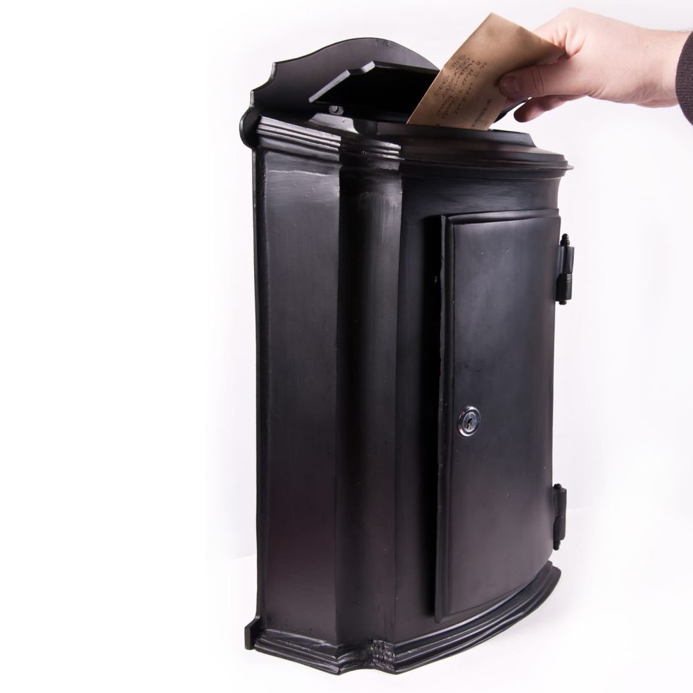 The York Wall Mounted Post Box In Black Finish with Letters