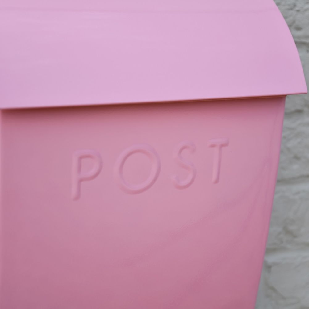 Close up of Rose Blossom Pink Finish on Post Box 