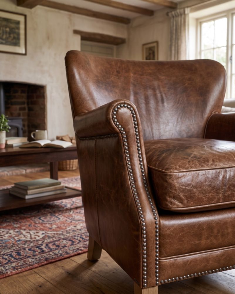 digital illustration of living room Leather chair