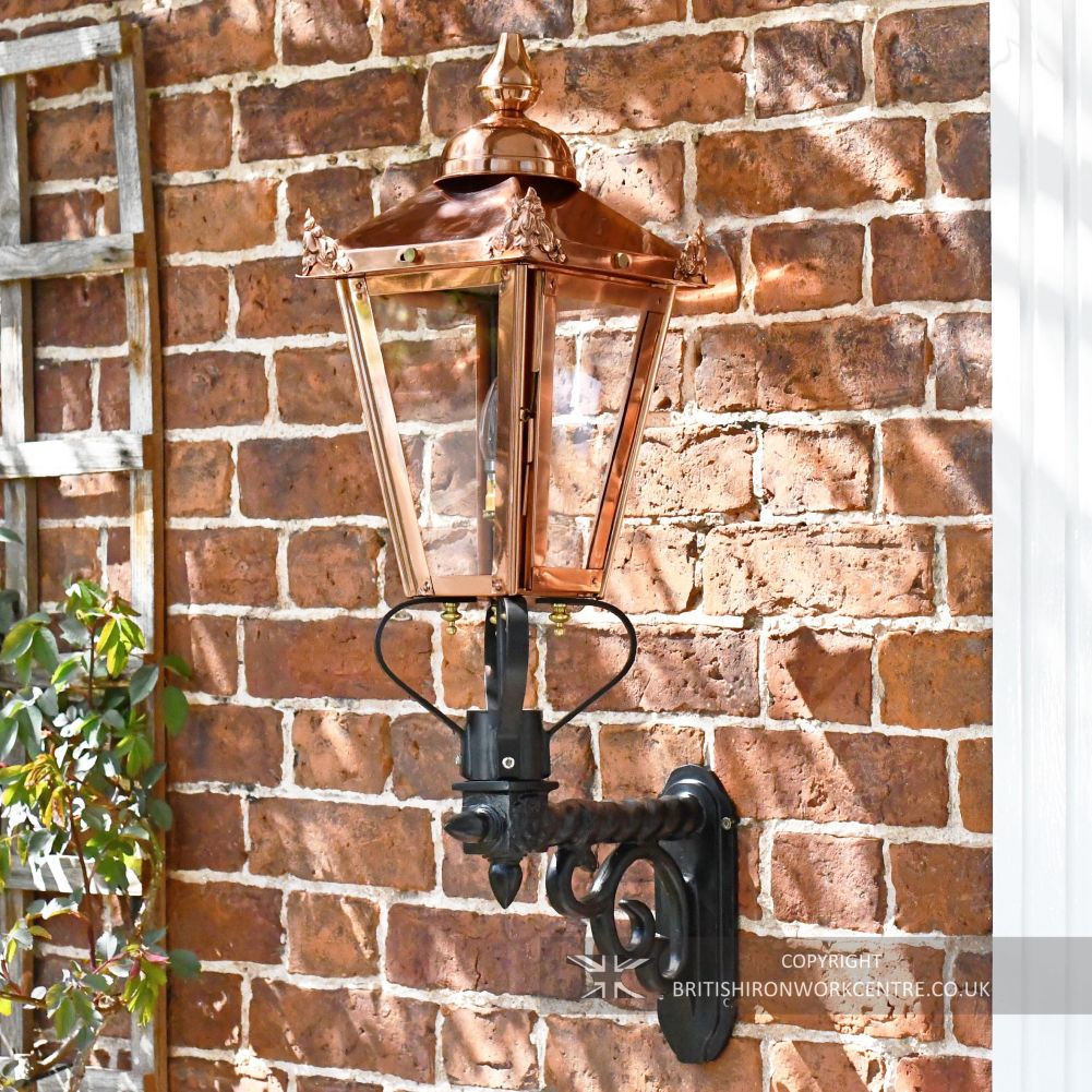 Copper Victorian Lantern and Royale Bracket on Brick Wall