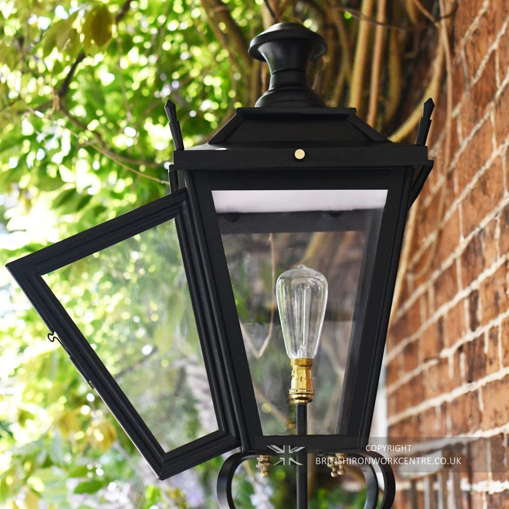 Black Dorchester Lantern on Royale Bracket - Medium - Door Open