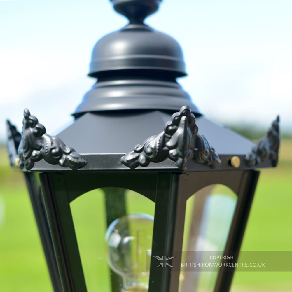 Traditional Black Hexagonal Pillar Lantern Set Finials