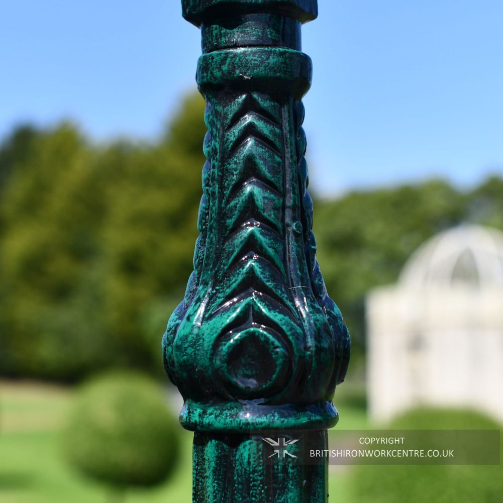 Deluxe Forest Green Ornate Cast Iron Globe Lamp Post - 3m - Post Detail