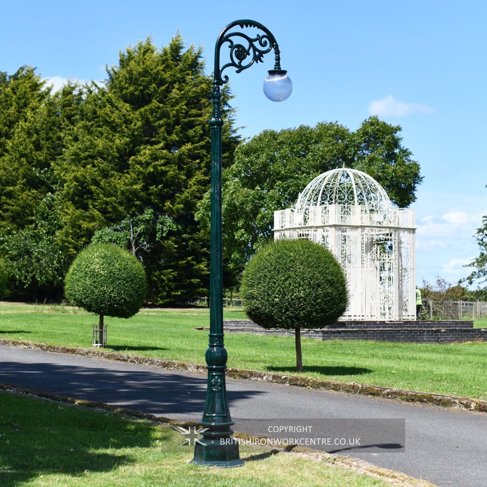 Deluxe Forest Green Ornate Cast Iron Globe Lamp Post - 3m