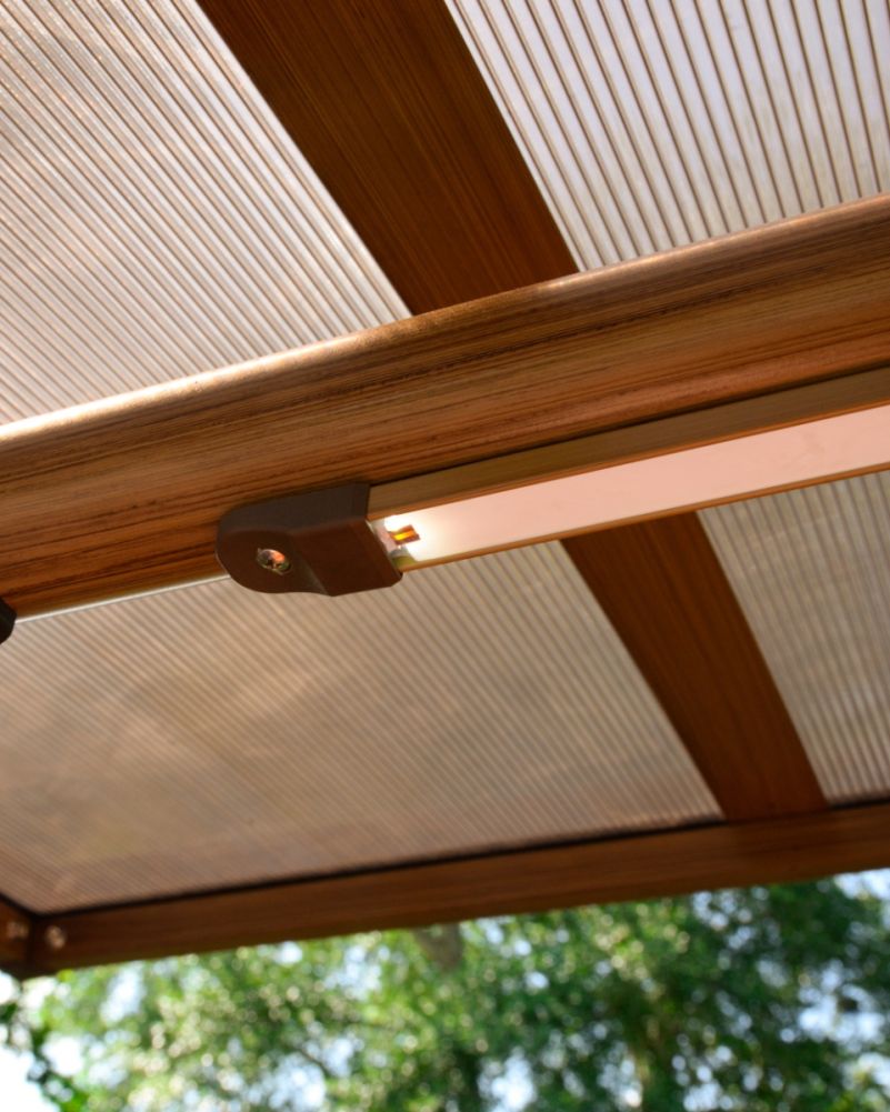 Close Up oF tHE Solar Light Strip On The Garden Swing Seat 