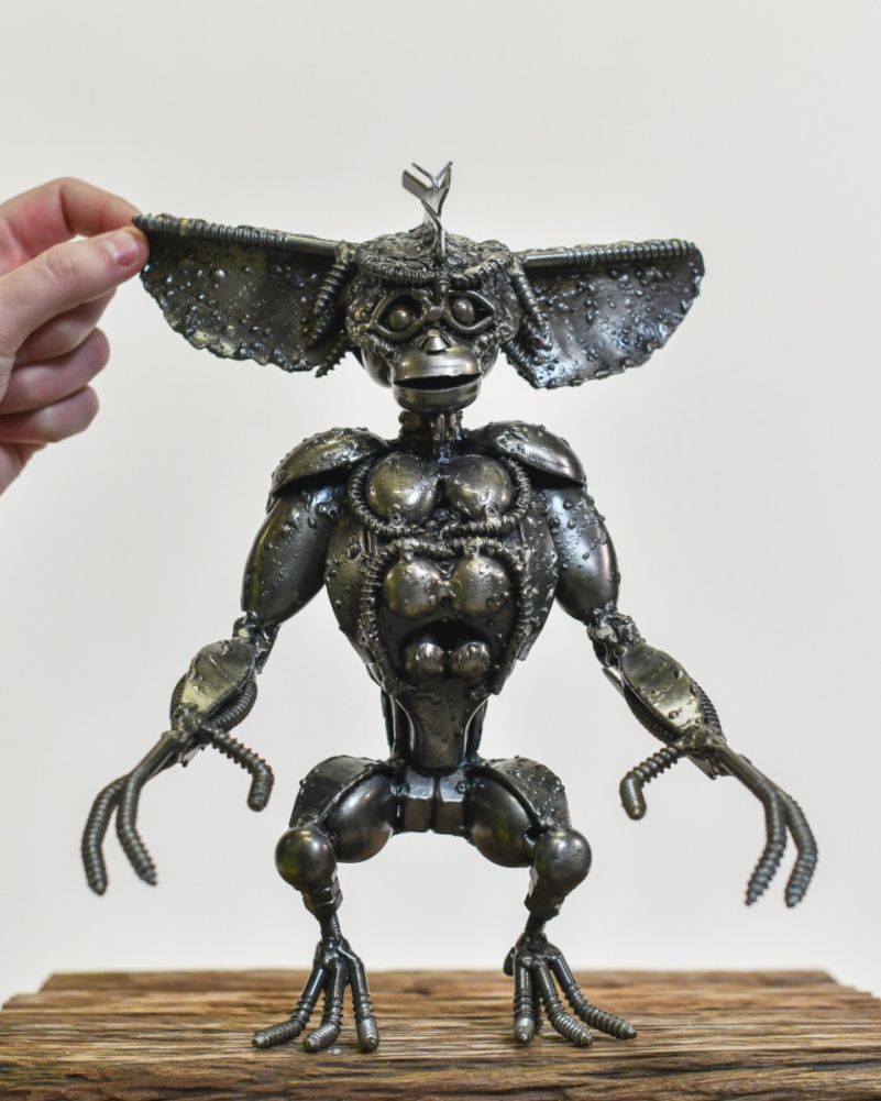Little Gremlin Recycled Metal Parts Sculpture Scale