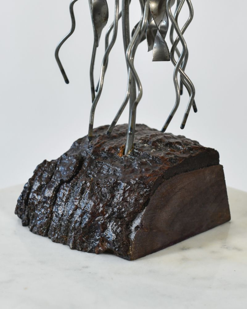 Solid Wood Base From Scrap Metakl Art Sculpture