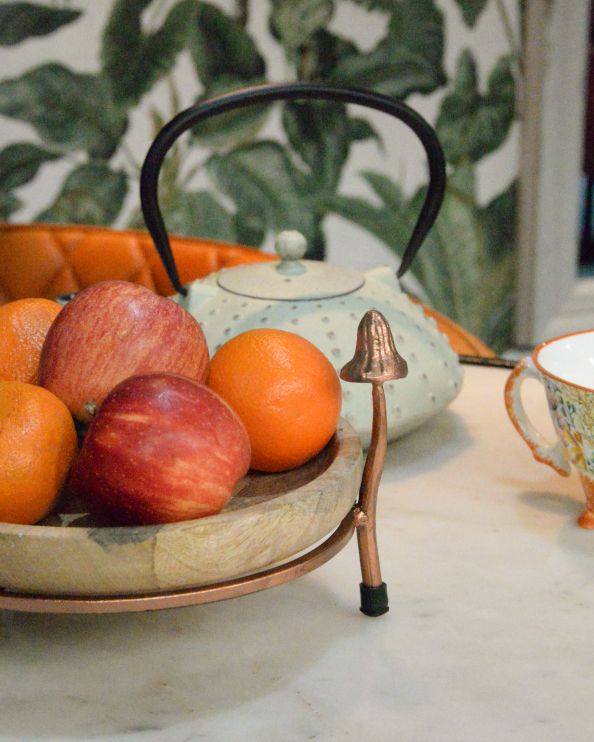 Mango Wood & Metal Copper Toadstool Tray Details 