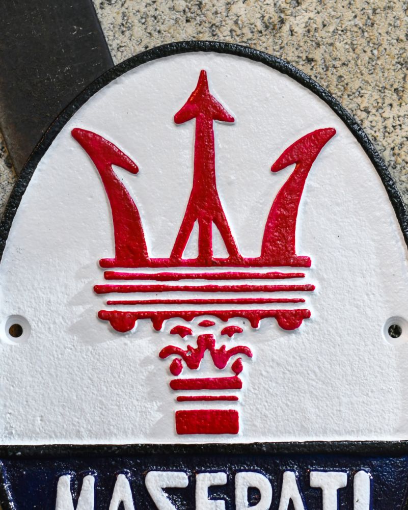 Maserati Cast Iron Automobilia Sign Close Up
