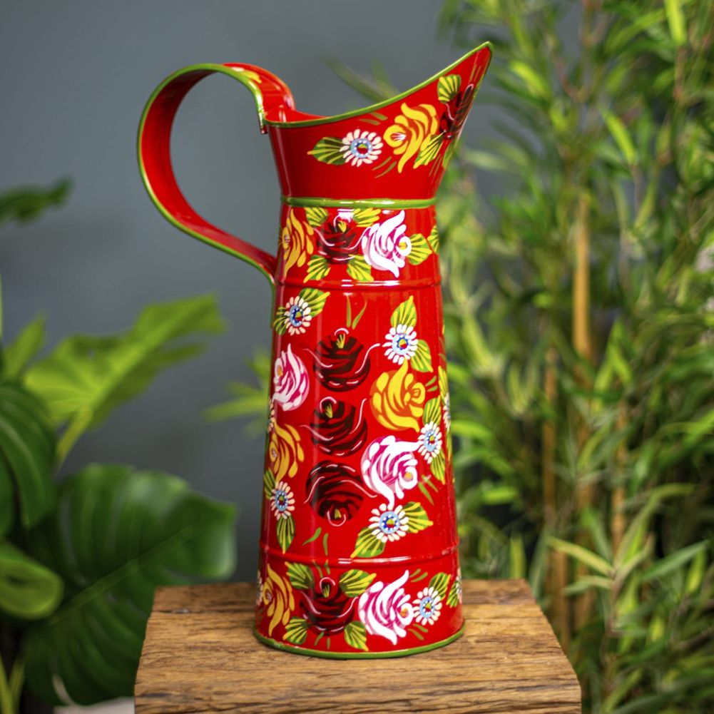Large Red Narrowboat Hand Painted Jug