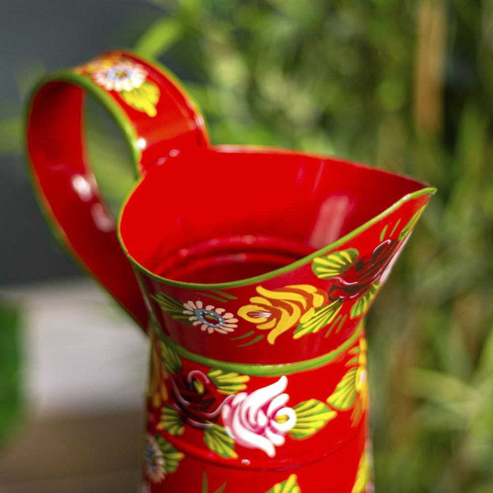 Large Red Narrowboat Hand Painted Jug Top Detail