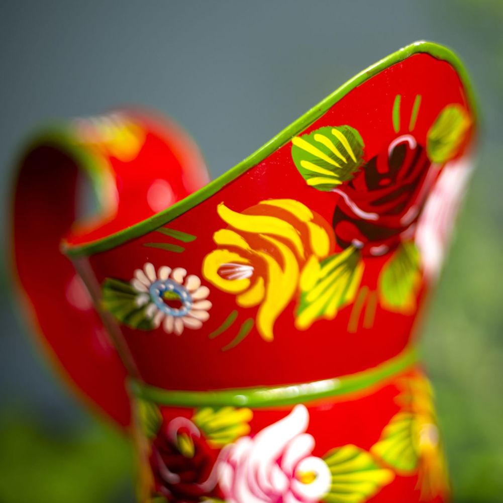 Large Red Narrowboat Hand Painted Jug Spout Detail