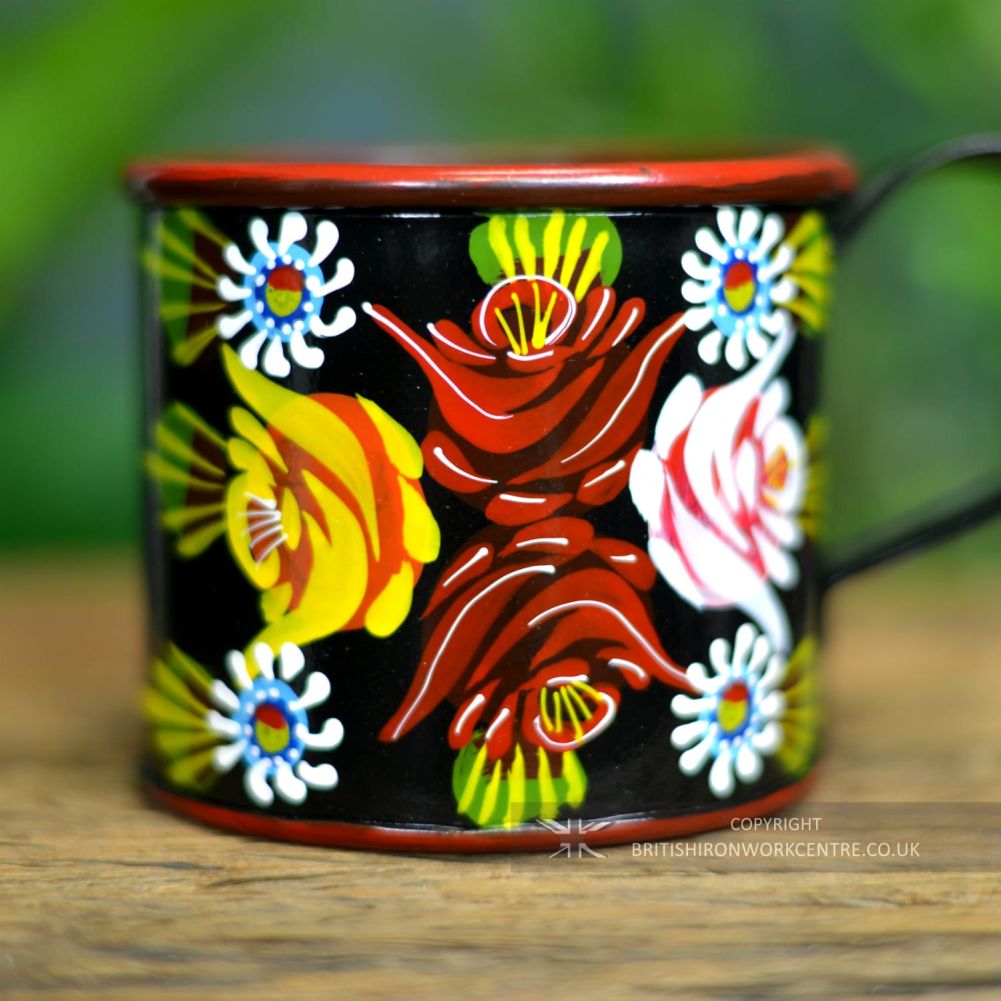 Black Floral Narrowboat Style Hand Painted Mug