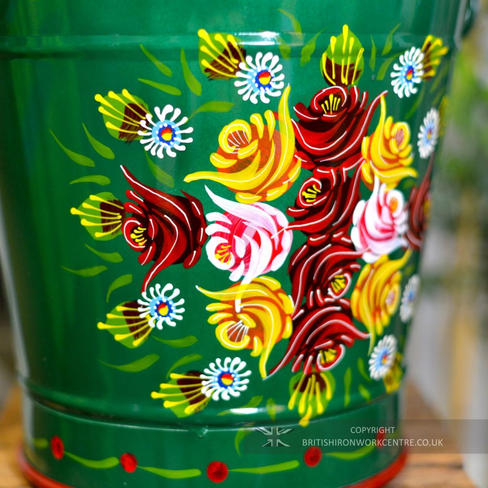 30cm Tall Hand Painted Green Narrowboat Bucket