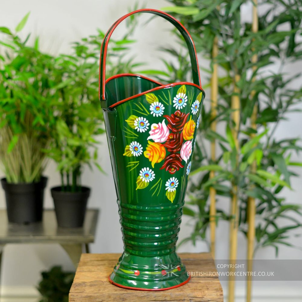 53cm Green Iron Hand Painted Narrowboat Umbrella Stand