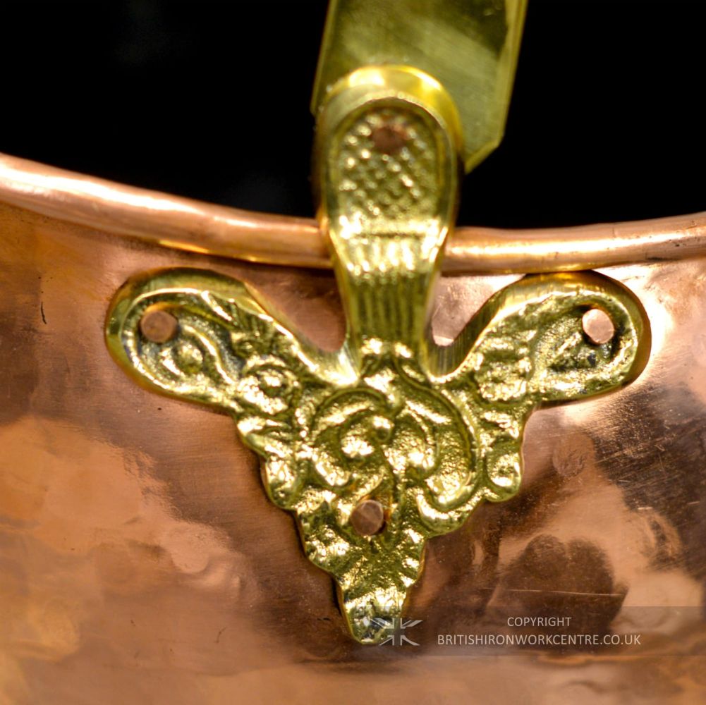 Medium Copper & Brass Fireplace Scuttle Close Up Brass Detailing
