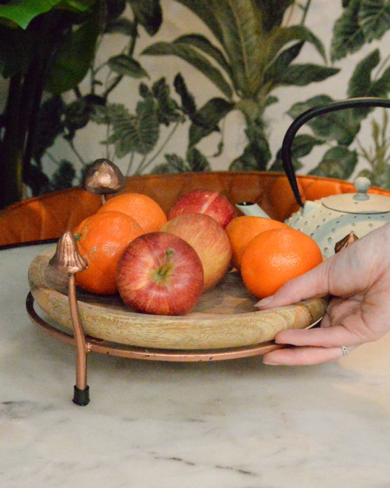 Mango Wood & Metal Copper Toadstool Tray To Scale