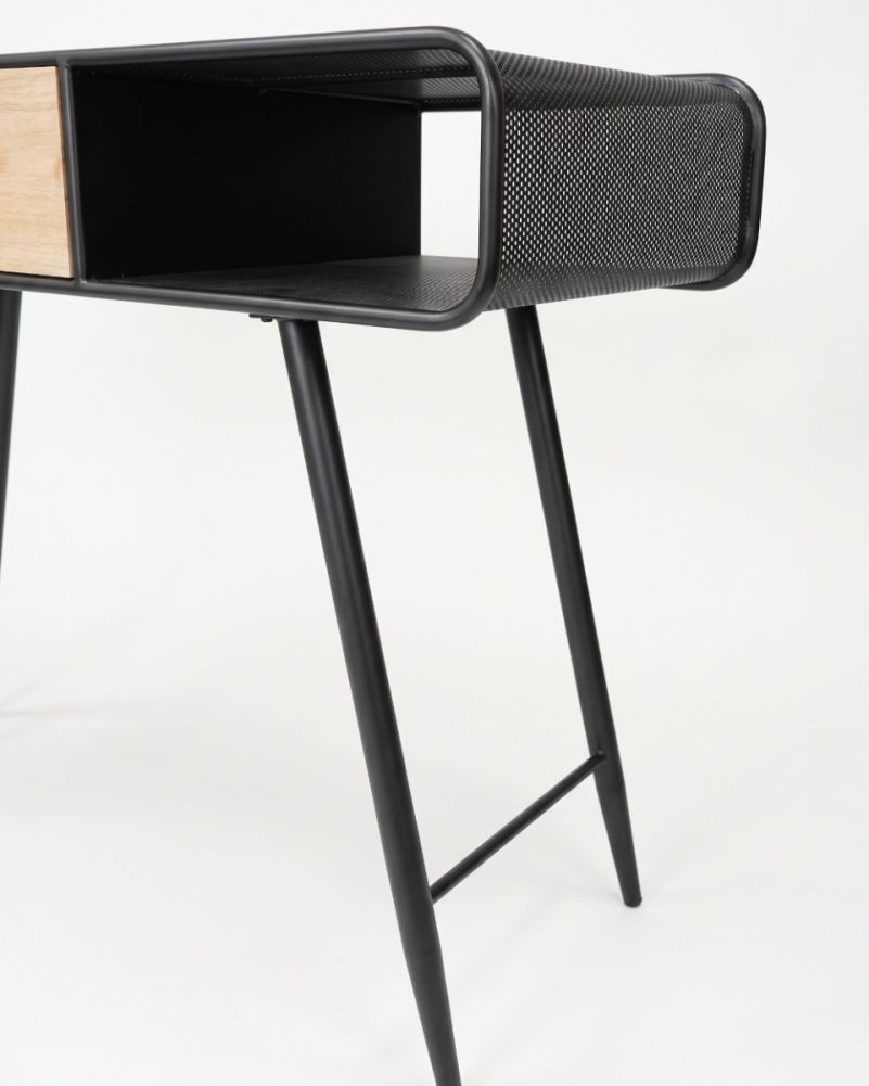 Metal and wooden desk with side compartments