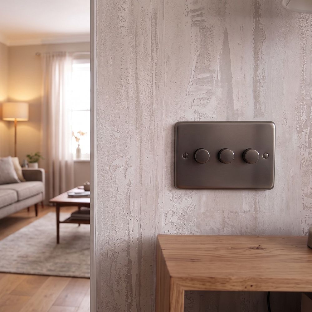 Modern Black Nickel Triple LED Dimmer Switch Digital Illustration In Situ
