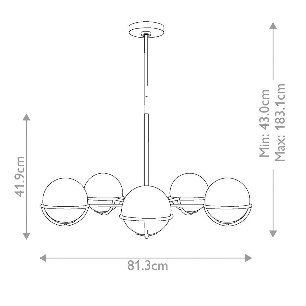 Modern Polished Nickel 'Deimos' Spherical Five Light Chandelier Dimensions
