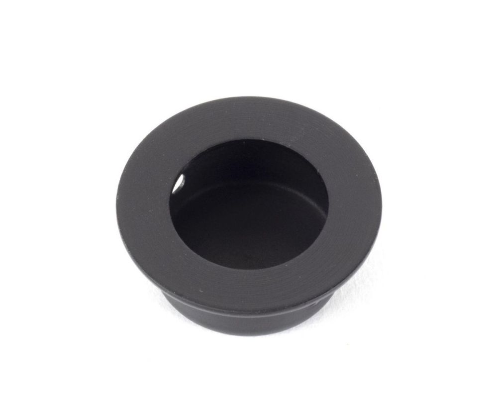 Modern Circular Matte Black Pocket Door Handle - 30mm