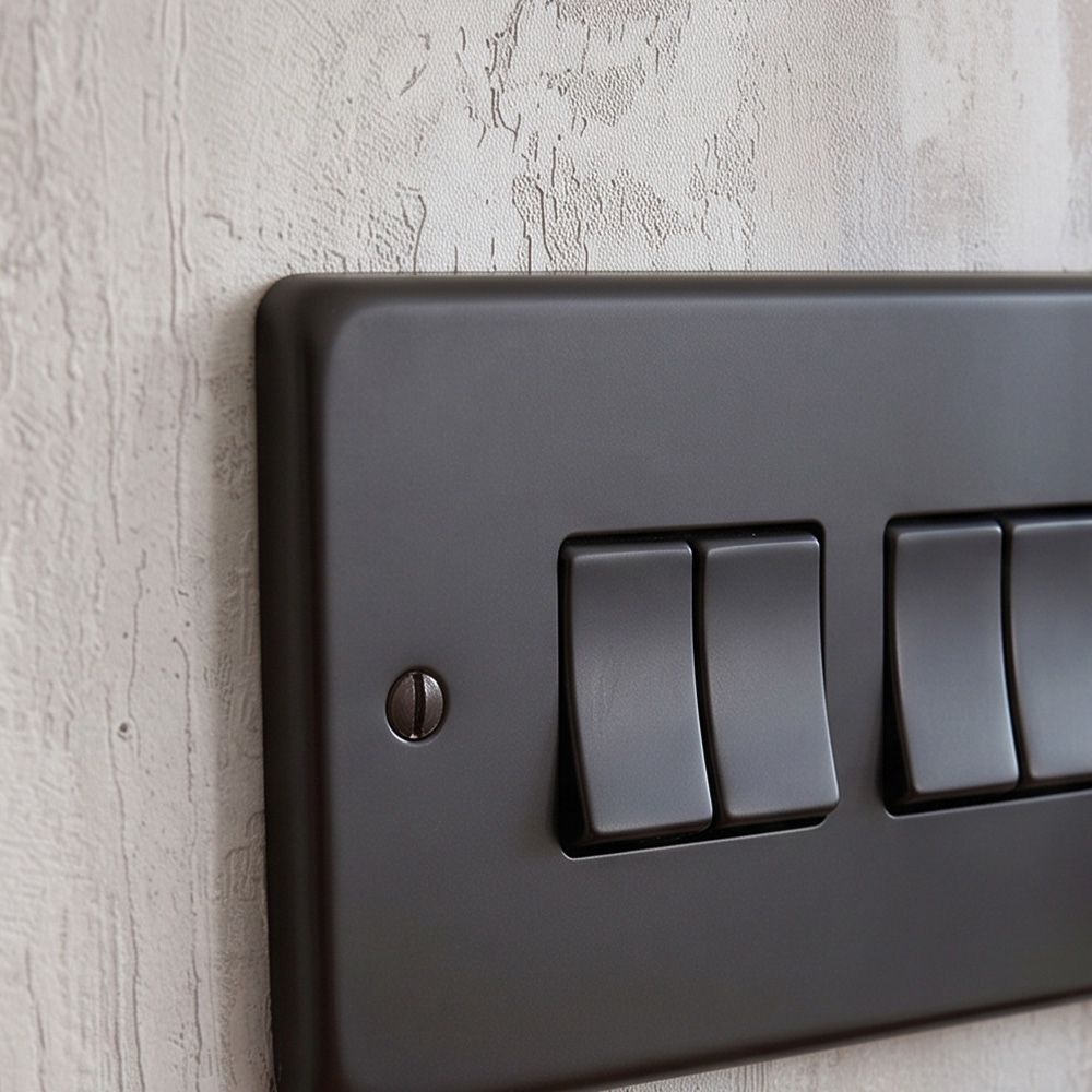 Close Up Of The Modern Matt Black 10 Amp Quad Light Switch Digital Illustration