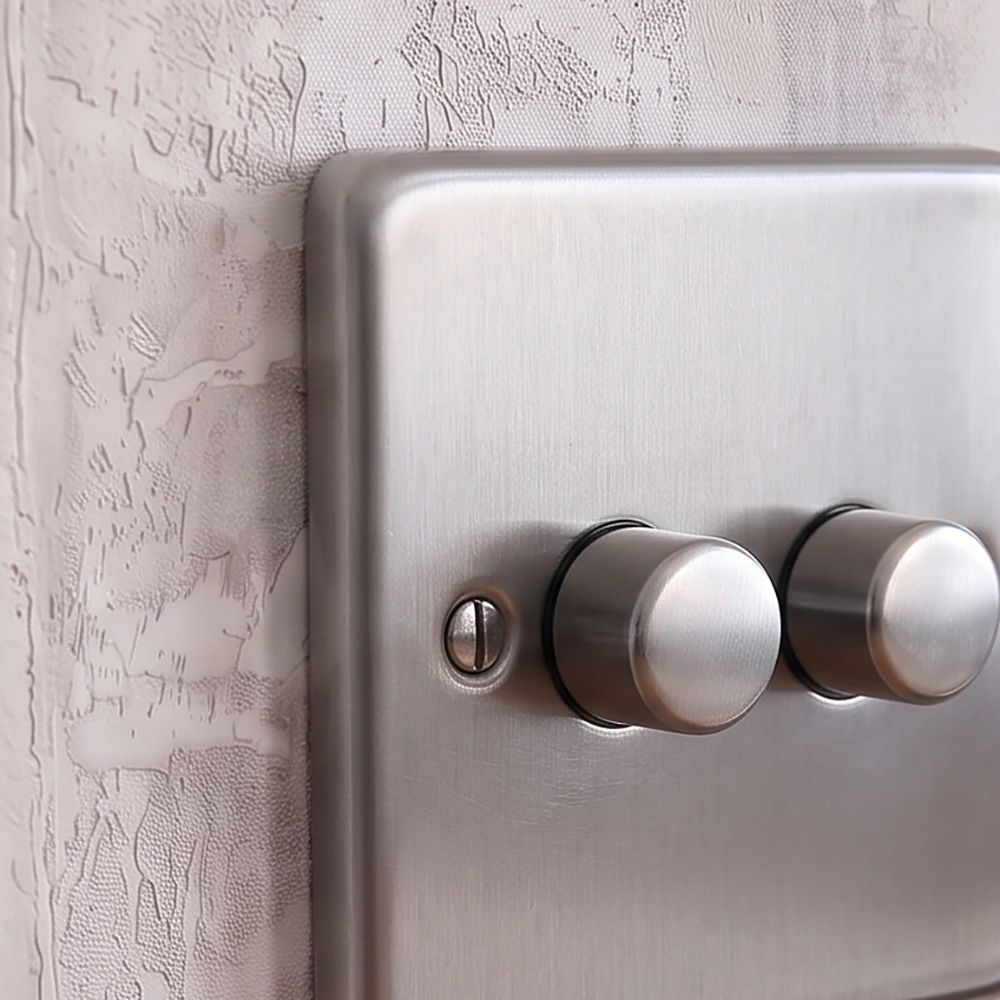 Close Up Of The Modern Satin Stainless Steel Double Dimmer Switch Digital Illustration