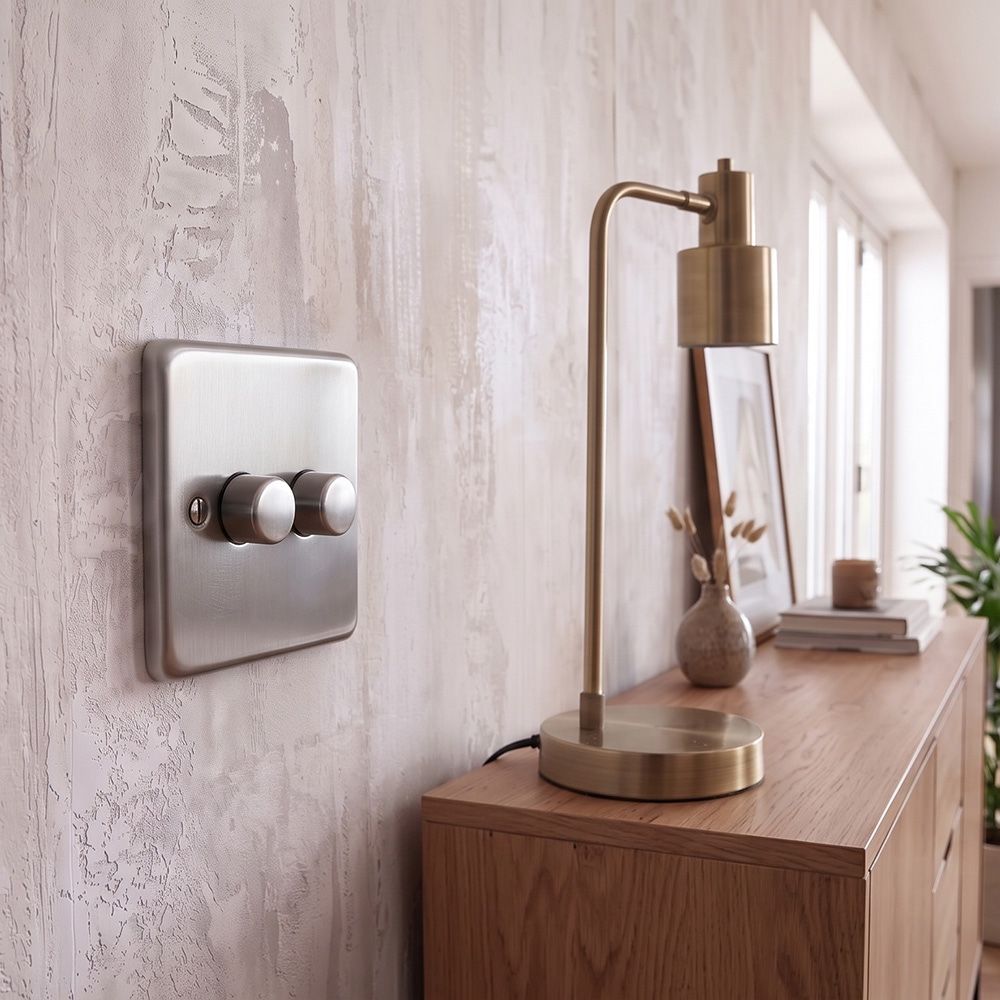 Modern Satin Stainless Steel Double Dimmer Switch Digital Illustration In Situ