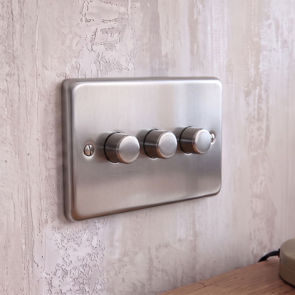 Modern Satin Stainless Steel Triple LED Dimmer Switch Digital Illustration