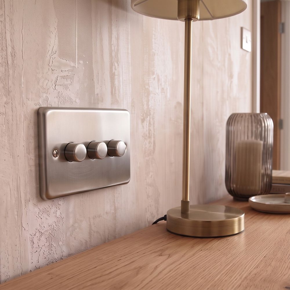 Modern Satin Stainless Steel Triple LED Dimmer Switch Digital Illustration In Situ