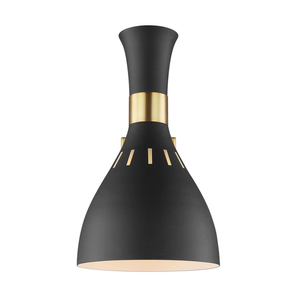 'Moderni' One Light Wall Light-Midnight Black & Burnished Brass Front