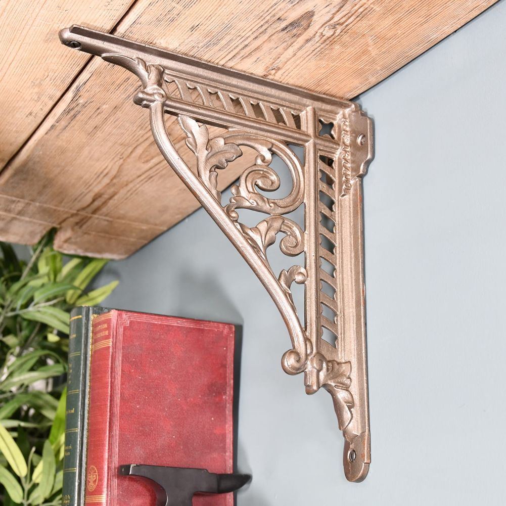 Natural Iron Cast Iron Shelf Bracket in Situ Holding a Wooden Shelf