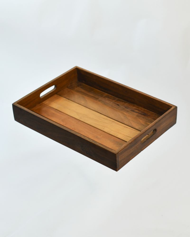 Pair Of Recycled Wood Rustic Serving Trays Details