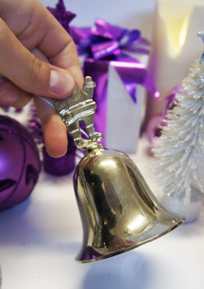 Santa Design Christmas Bell in Polished Brass Lacquer 