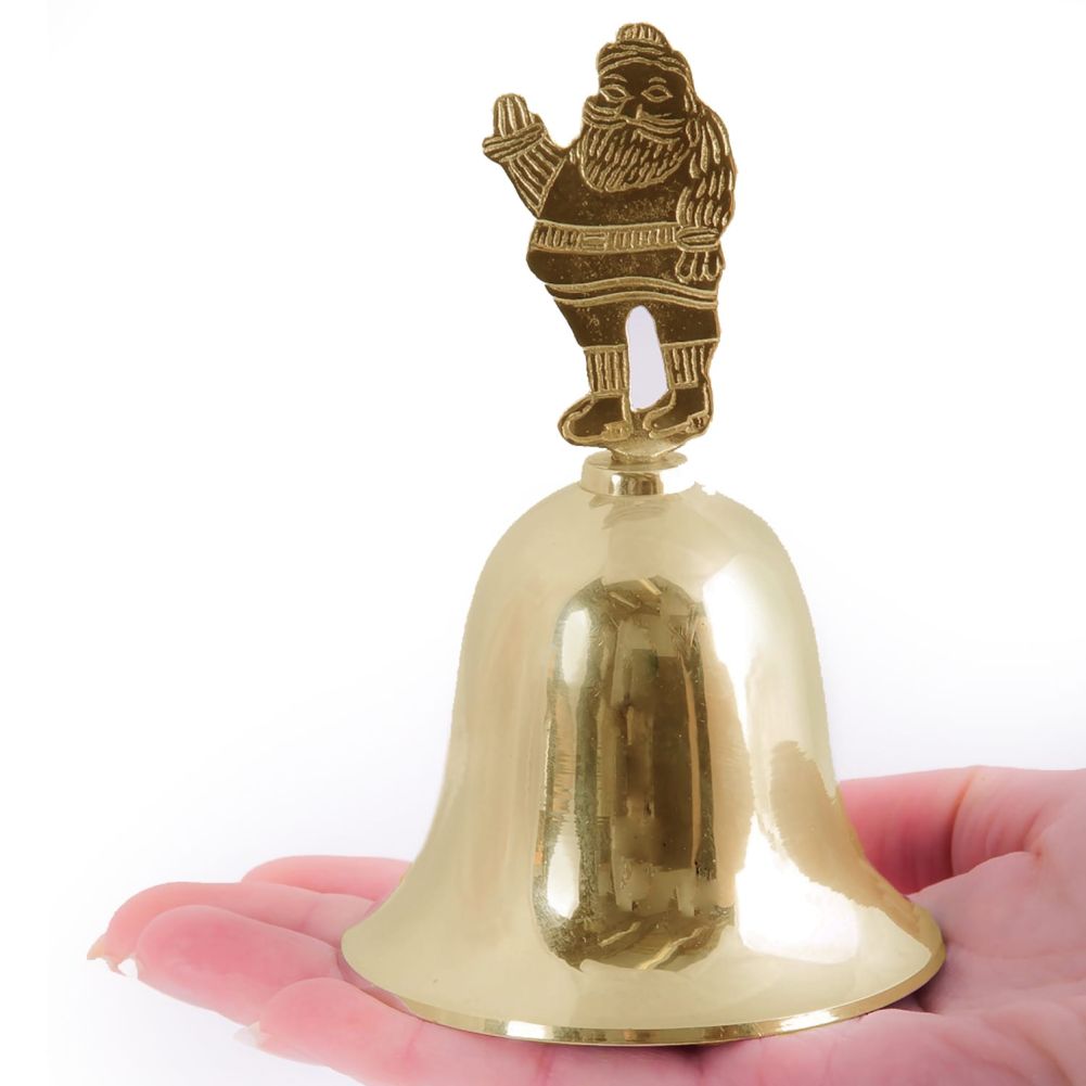 Santa Design Christmas Bell in Polished Brass Lacquer 