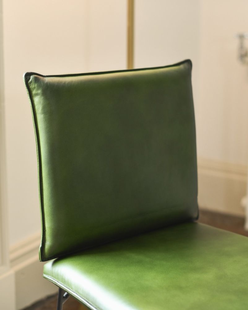 Traditional Olive Green Leather & Iron Chair Back