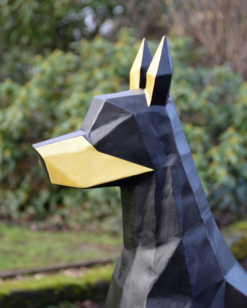 'Onyx' The Doberman Recycled Oil Drum Sculpture - Sitting Side On