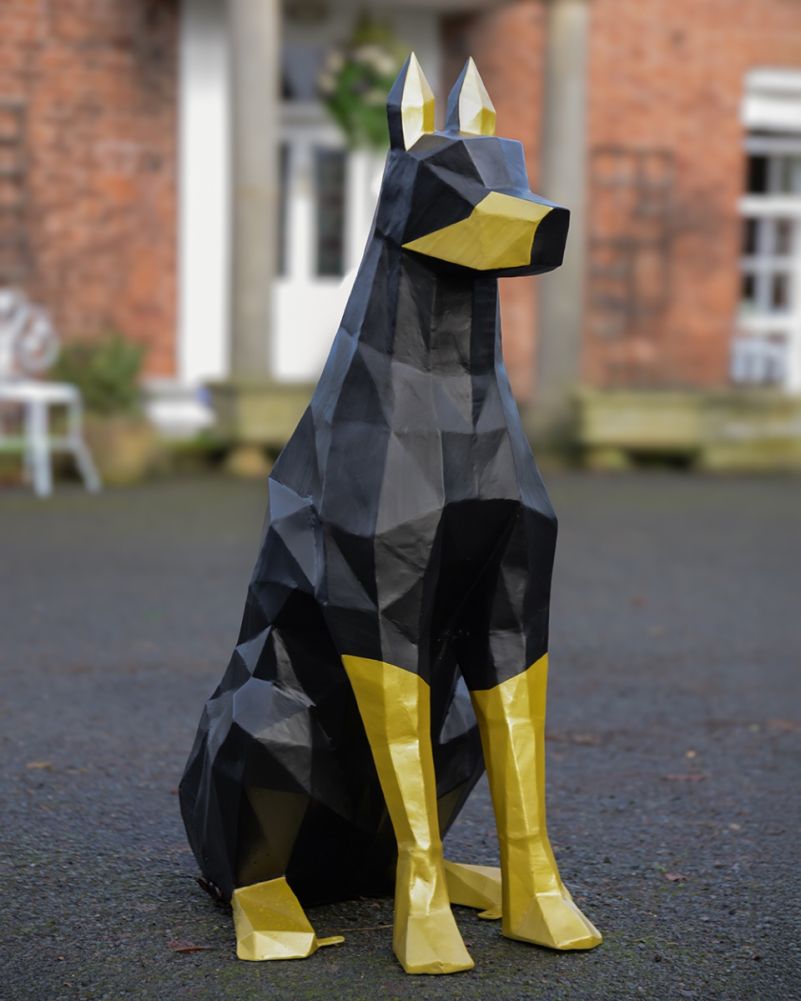 'Onyx' The Doberman Recycled Oil Drum Sculpture - Sitting