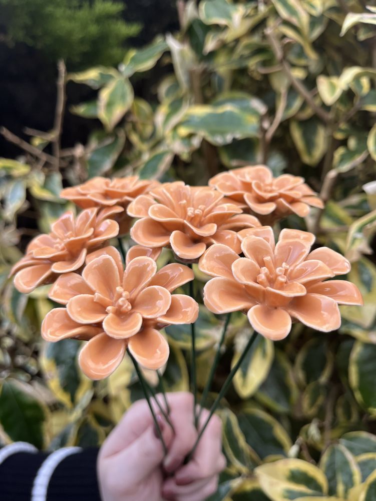 Orange Magnolia Ornate Ceramic Flower Decoration Close Up