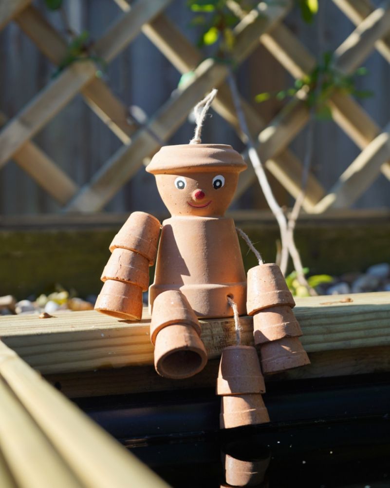 Original Terracotta Finish Pot Man Garden Ornament Sat Down