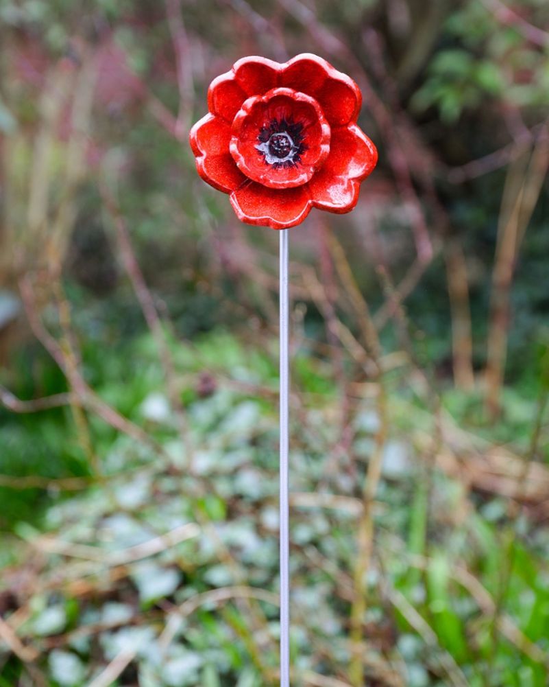 Ornate Aluminium Poppy Freestanding Garden Art